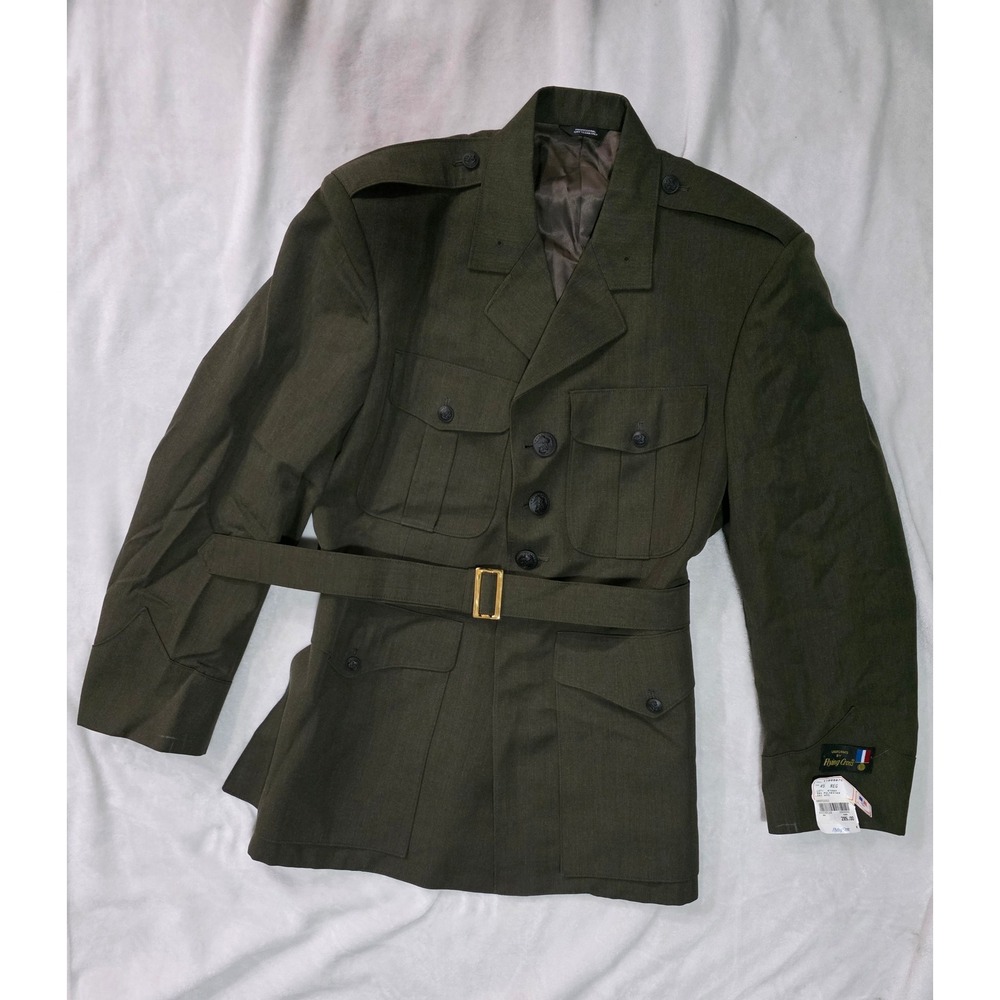 Flying Cross Mens Military Style‎ Jacket Olive Green Belted Blazer Size 45 REG